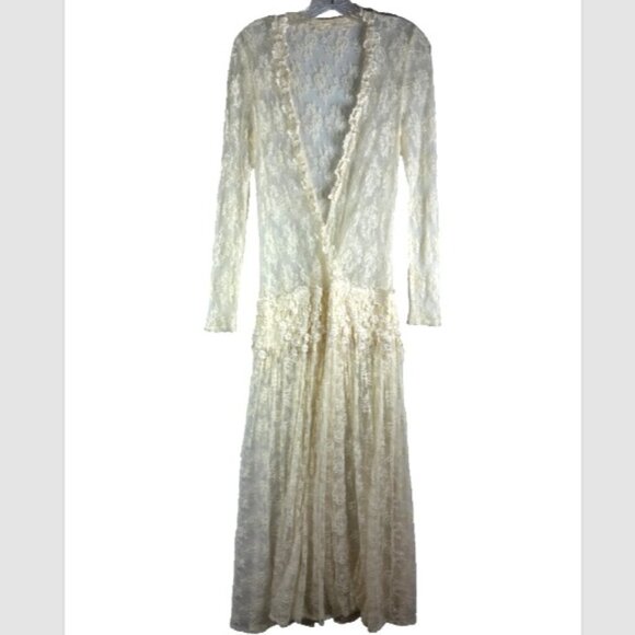 Ladies drop waist dress buttercream medium maxi lace sheer whimsy capsule fairy - Picture 13 of 13